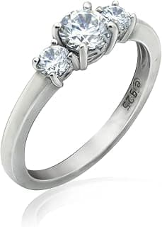 Platinum or Gold Plated Sterling Silver Round 3-Stone Ring made with Infinite Elements Cubic Zirconia (previously Amazon Collection)