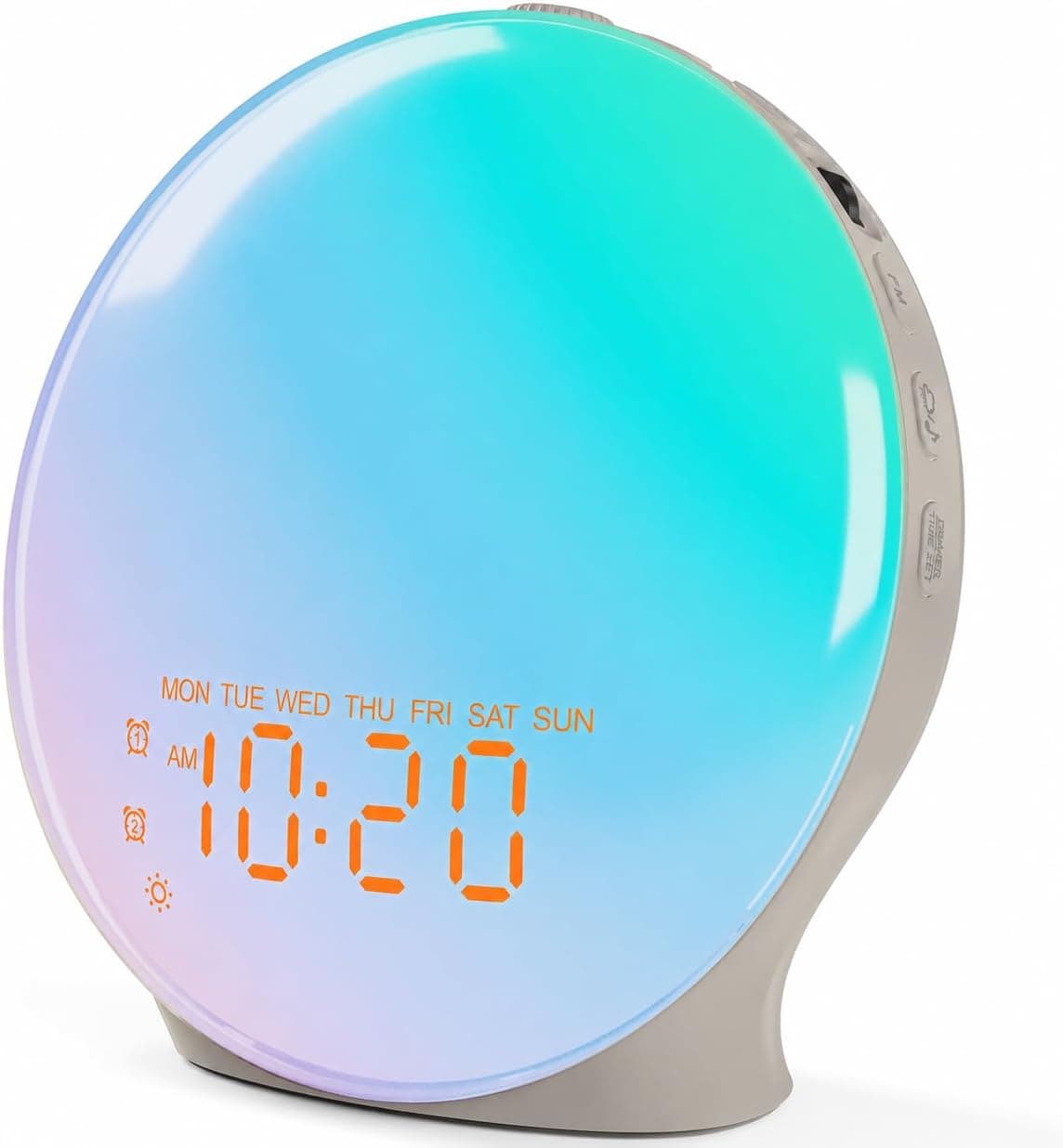 Reloj despertador con atenuador de pantalla completa JALL para dormitorios, luz para despertarse con radio FM, 25 sonidos de ruido blanco para dormir, altavoz Bluetooth, reloj de noche con doble alarma para personas que duermen mucho