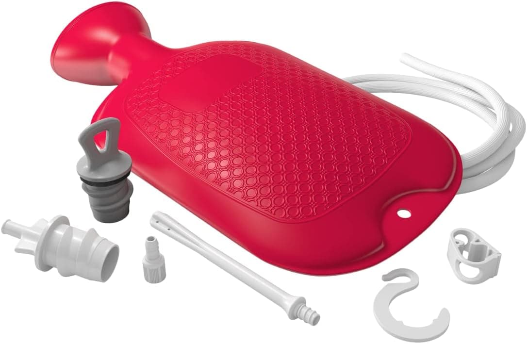 Flents Kit combinado de ducha y enema para hombres y mujeres, gran capacidad, sistema de limpieza multiusos para higiene personal, limpieza desintoxicante de colon, fabricado con material cómodo, rojo (1,66 L)