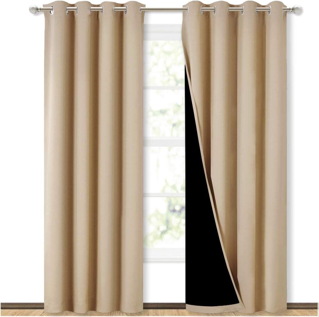 NICETOWN Biscotti Cortinas opacas beige para sala de estar 52" x 84" 2 piezas | Paneles de cortina completamente sombreados, tratamiento de ventana aislado con forro negro con anillo superior, protección de privacidad que reduce el ruido