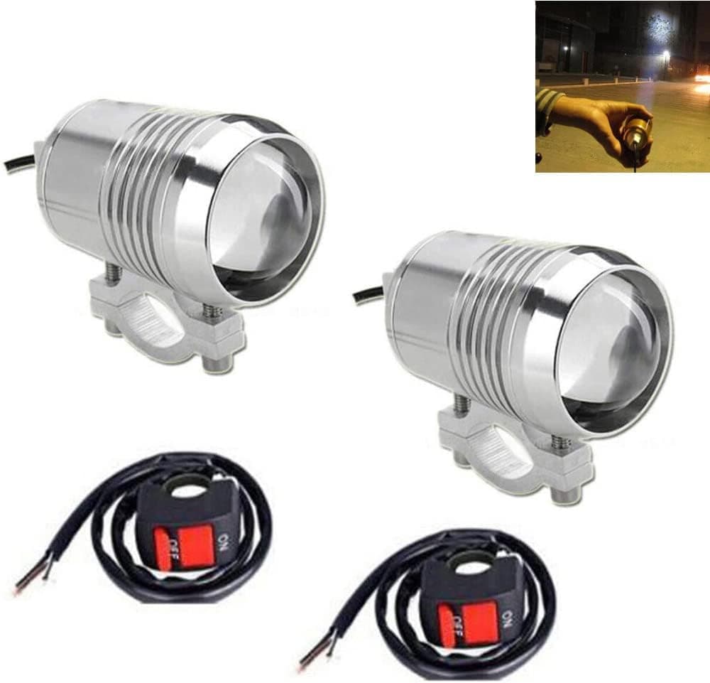 2 faros LED brillantes de 30 W para motocicleta, luz de trabajo auxiliar + 2 interruptores de botón de encendido/apagado, universal para coche, todoterreno, ATV, camión, foco de conducción, lámpara de punto antiniebla