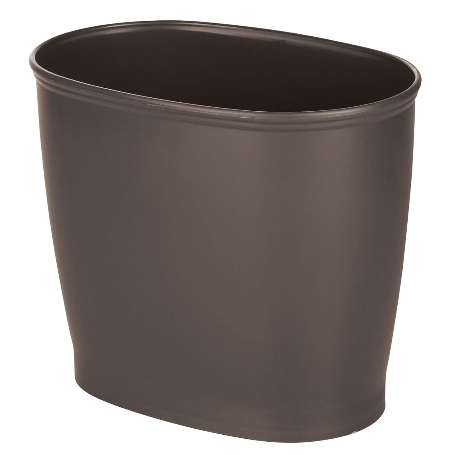 mDesign Papelera de plástico ovalada pequeña de 2,25 galones/8,5 litros, contenedor de basura para baño, cocina, oficina, dormitorio, contenedor de basura, reciclaje, colección Hyde, color marrón oscuro