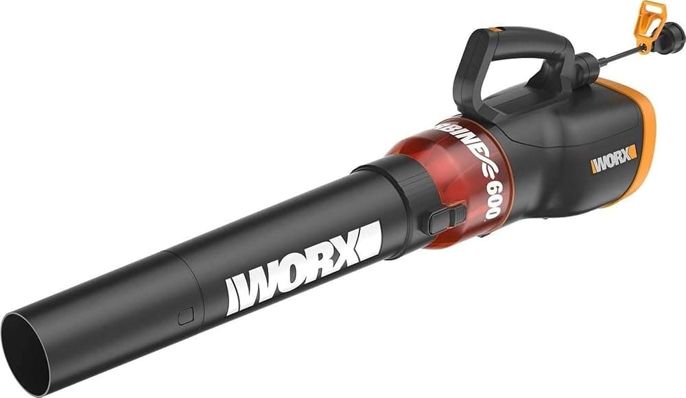 Soplador de hojas eléctrico de turbina WORX de 12 amperios para eliminación diaria de hojas, WG520 | Flujo de aire de 600 CFM y 110 MPH, control de 2 velocidades para limpieza diaria de desechos de jardín, con cable