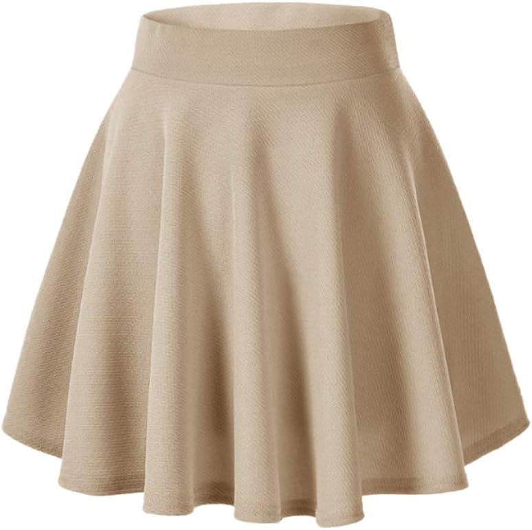 Afibi Casual Mini Stretch Waist Flared Plain Pleated Skater Falda