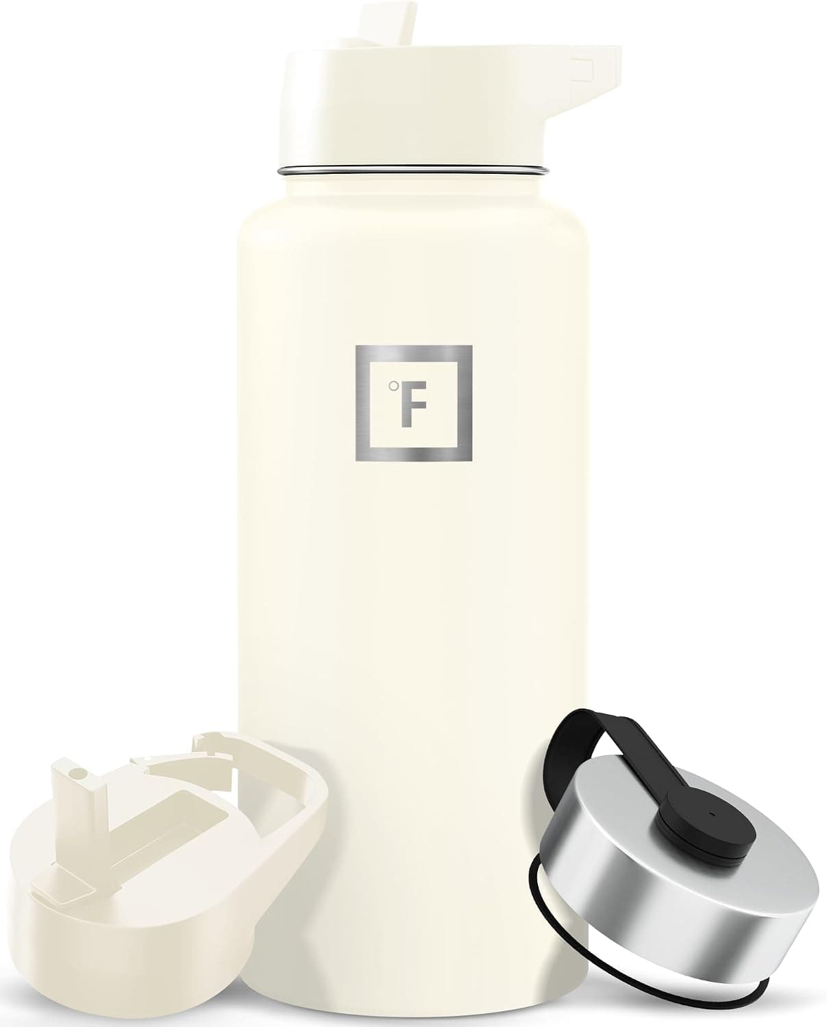 IRON °FLASK Botella de agua de boca ancha de 32 oz con 3 tapas | Botella de agua deportiva de acero inoxidable aislada con 3 tapas a prueba de fugas, sin BPA, fría las 24 horas, sin sudor (crema de cachemira)