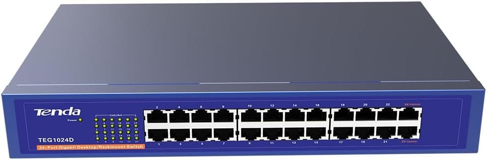 Tenda TEG1024G 24-Port Gigabit Unmanaged Switch 10/100/1000Mbps Ethernet Switch | Ethernet Splitter for Office/Home, Plug & Play, Desktop/Wall mount Network Hub, Metal Case, Shielded Ports, Fanless(TEG1024G)
