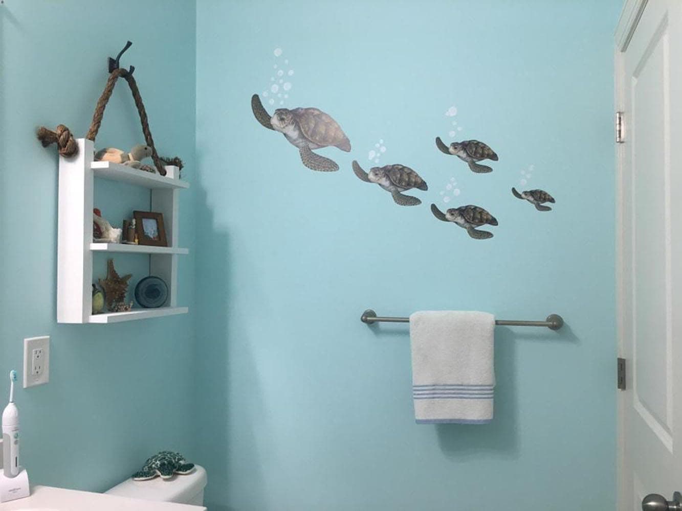 Calcomanías de pared de la familia de tortugas marinas, peces delfines, decoración submarina, pegatinas para la playa, habitación de los niños, pegatinas de pared de mar, niños y niñas, cuarto de bebé, dormitorio, sala de juegos, baño (familia de tortugas marinas)