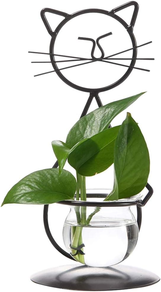 Marbrasse Macetero de cristal para escritorio, soporte moderno y creativo para plantas de gato, terrario, soporte de metal para plantas hidropónicas, decoración del hogar, jardín, boda, ideas para maceteros al aire libre (estilo 2)
