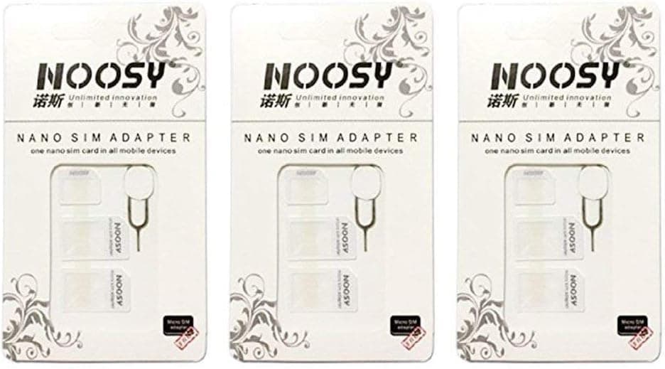 KIT de adaptador de tarjeta SIM, paquete de 3 de Noosy (9 adaptadores en total: Nano a Micro, Nano a Regular, Micro a Regular) con extractor de SIM/expulsor de pines (blanco)