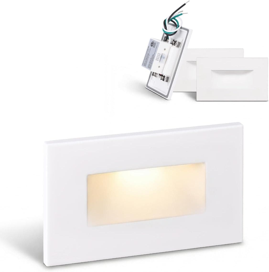 LEONLITE 3-Pack 5CCT 120V LED Step Lights, Horizontal, White | 150LM, 5%-100% Dimmable, CRI90, ETL, Indoor Outdoor Stair Lights, Wet Location, 2700K/3000K/3500K/4000K/5000K, Aluminum