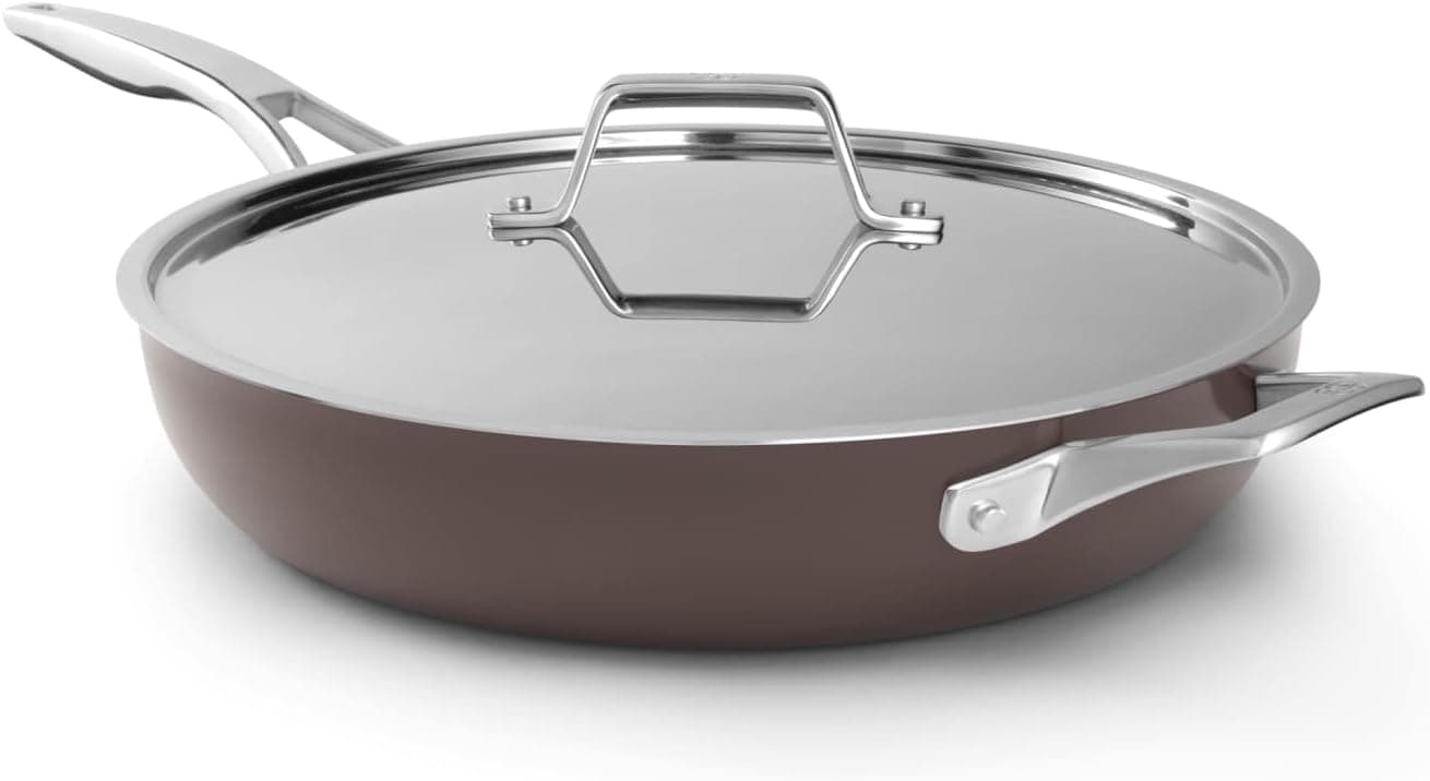 Calphalon Premier Sartén antiadherente de cerámica de 12.0 in con tapa, sartén de cerámica duradera para dorar, saltear, utensilios de cocina de larga duración sin PFAS, apto para lavavajillas, fond