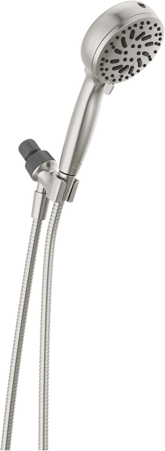 Delta Faucet ProClean Alcachofa de ducha de níquel cepillado con mano, cabezal de ducha con rociador de alta presión, cabezal de ducha de mano, 6 configuraciones de rociado, SpotShield níquel cepillado 75740SN