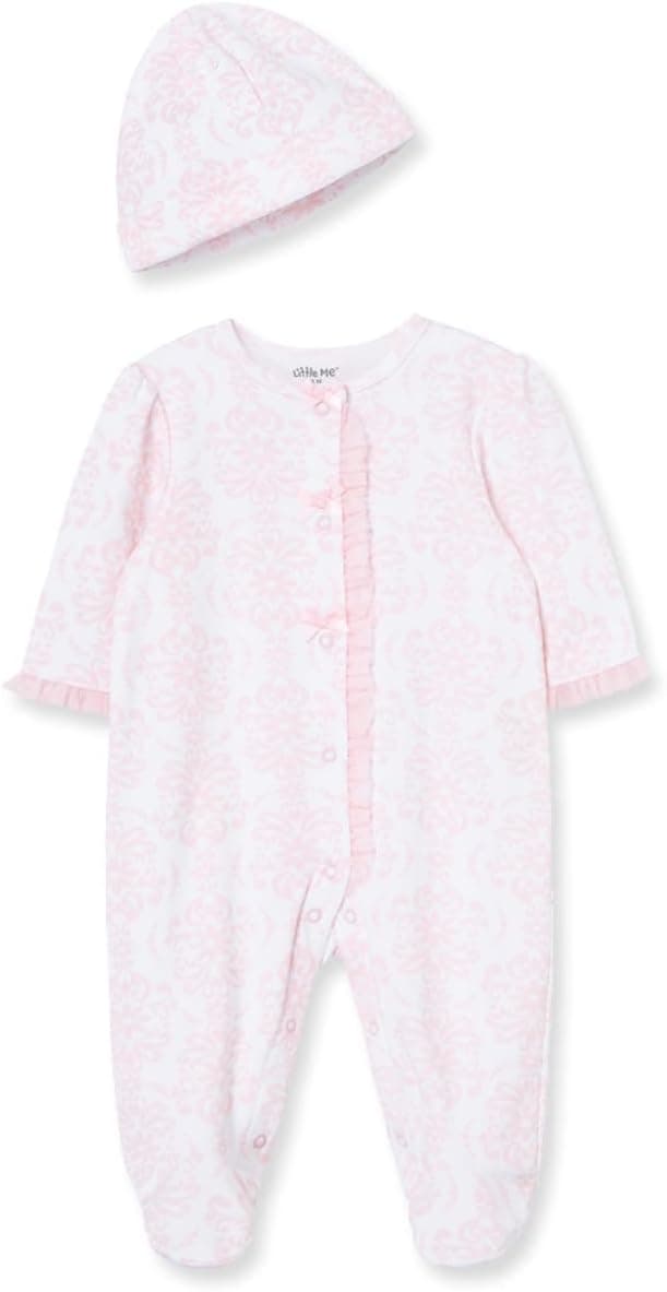 Little Me Ropa para bebés niñas 100% algodón sin arañazos etiqueta con pies de una sola pieza mameluco y sombrero juego de dormir