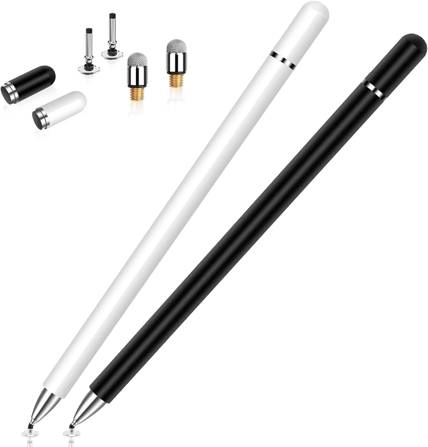 Lápiz óptico para pantalla táctil iPad iPhone Android Nintendo Switch | Paquete de 2, punta de disco y fibra, bolígrafo estilista para pantalla táctil capacitiva Apple Samsung, alta sensibilidad, tapa magnética