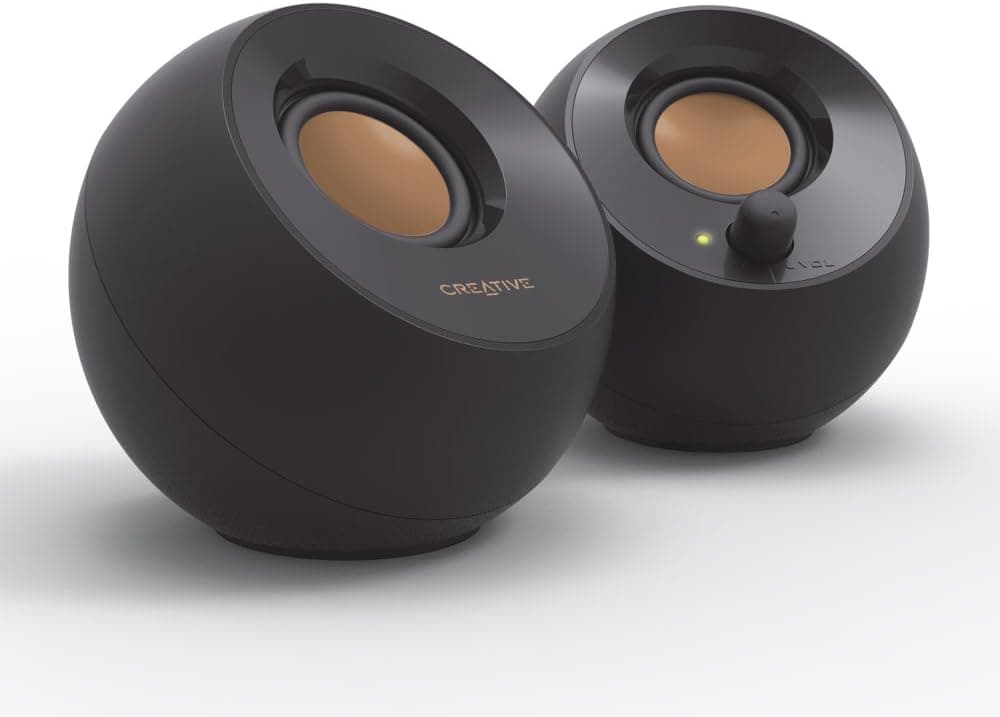 Creative Pebble, Altavoces estéreo de escritorio USB 2.0 para PC/portátil, negro | Alimentado por USB, Altavoz 2.0, Compacto, Estéreo, Altavoces para PC, Altavoces para portátil, Diseño minimalista, Audio de escritorio, Negro
