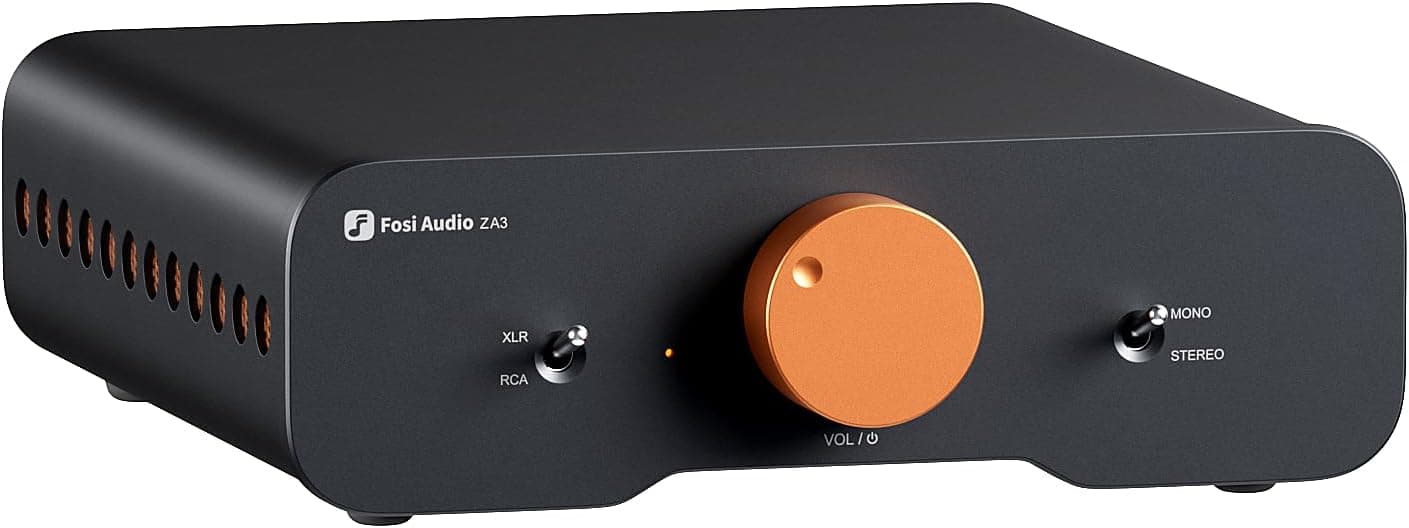 Fosi Audio ZA3 Amplificador estéreo balanceado Componente de audio para el hogar Mini amplificador mono de 2 canales TPA3255 para subwoofer Escritorio Cine en casa Estantería Torre Altavoces pasivos de piso con fuente de alimentación de 48 V