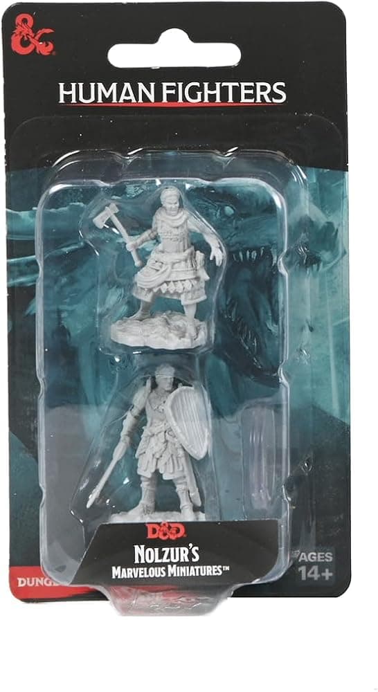 Maravillosas miniaturas de D&D Nolzur: luchadores humanos | Miniaturas de dragones y mazmorras sin pintar de WizKids