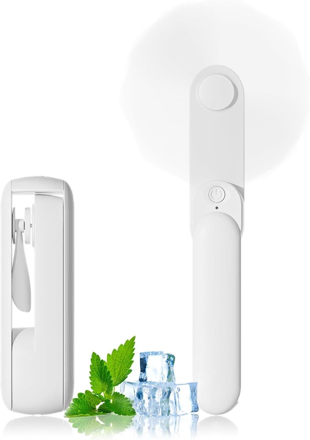 Ventilador portátil de mano, mini ventilador de mano 2 en 1, funciona con pilas [8-15 horas de trabajo], ventilador plegable personal recargable por USB para interiores, pequeños ventiladores de bolsillo esenciales de viaje para exteriores (blanco)