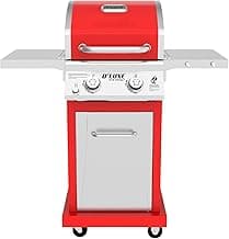 Parrilla de gas Nexgrill Deluxe de 2 quemadores, compacta con estantes plegables en rojo | Ofrece 28000 BTU, termómetro incorporado, encendido electrónico, espacio de cocción de 401 pies cuadrados con rejilla para calentar, transporte en 4 ruedas
