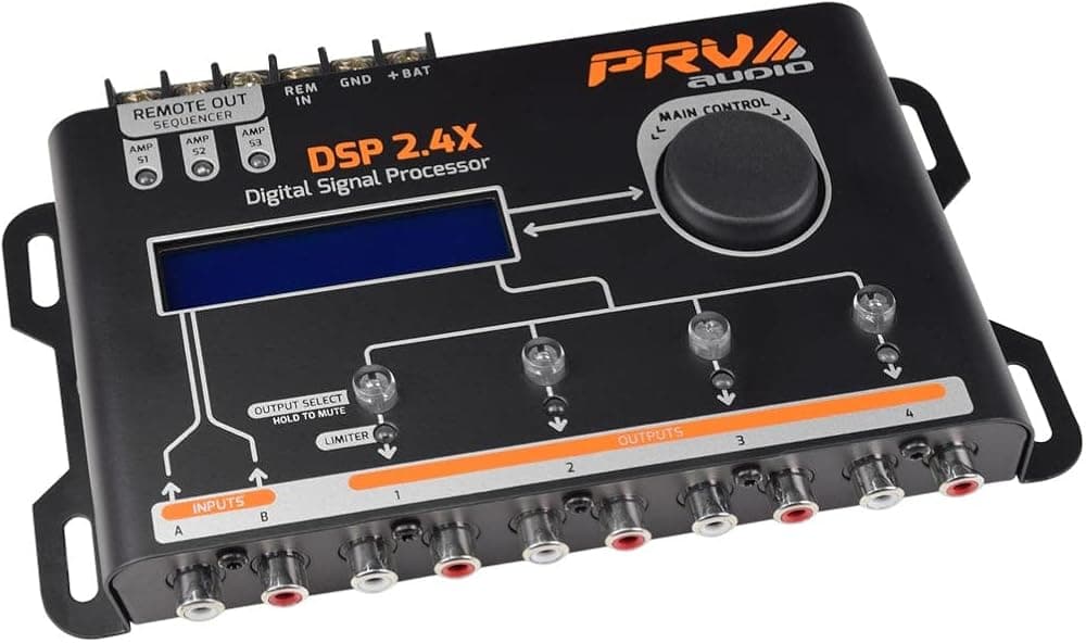 PRV AUDIO Audio para automóvil DSP 2.4X Digital Crossover y ecualizador 4 canales Procesador de audio de señal digital completo DSP con relé remoto secuenciador