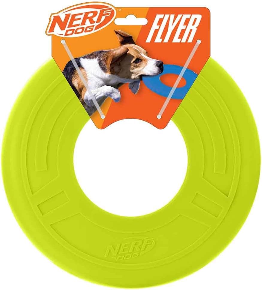 Nerf Dog Atomic Flyer Juguete para perros al aire libre, disco volador de 10 pulgadas, juguete para buscar perros, juguete de goma para perros medianos y grandes, verde
