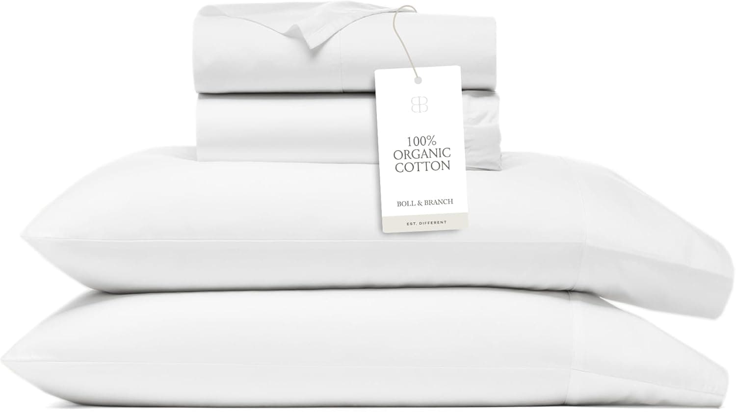 BOLL & BRANCH Signature Hemmed Sheet Set, King + Standard, White | Luxury 100% Organic Cotton - Buttery Soft and Breathable - Includes 1 Flat, 1 Fitted, 2 Standard Pillowcases