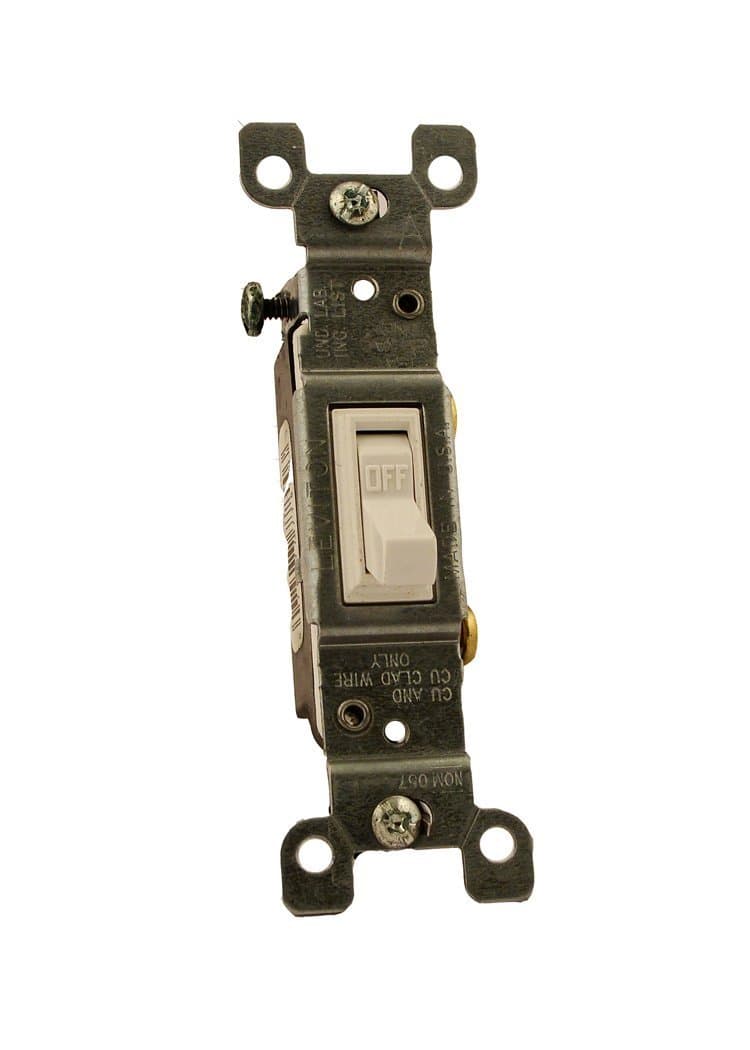 Leviton 15 amperios, 120 voltios, interruptor silencioso de CA monopolo enmarcado, grado residencial, conexión a tierra, 1451-2W, blanco