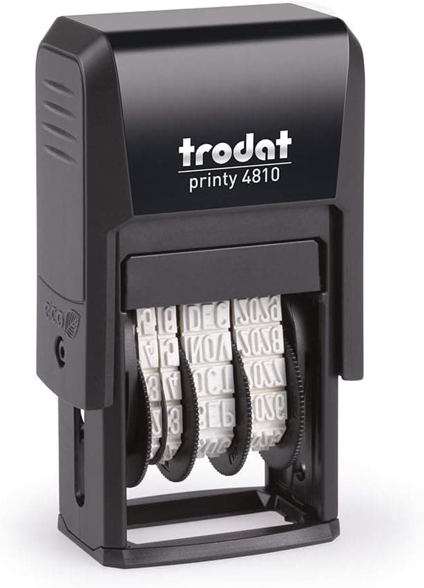 Trodat Printy 4810 Self Inking Date Stamp - Day, Months, (in Letters) Year - Black Ink Impression Size: 20 x 3.8mm