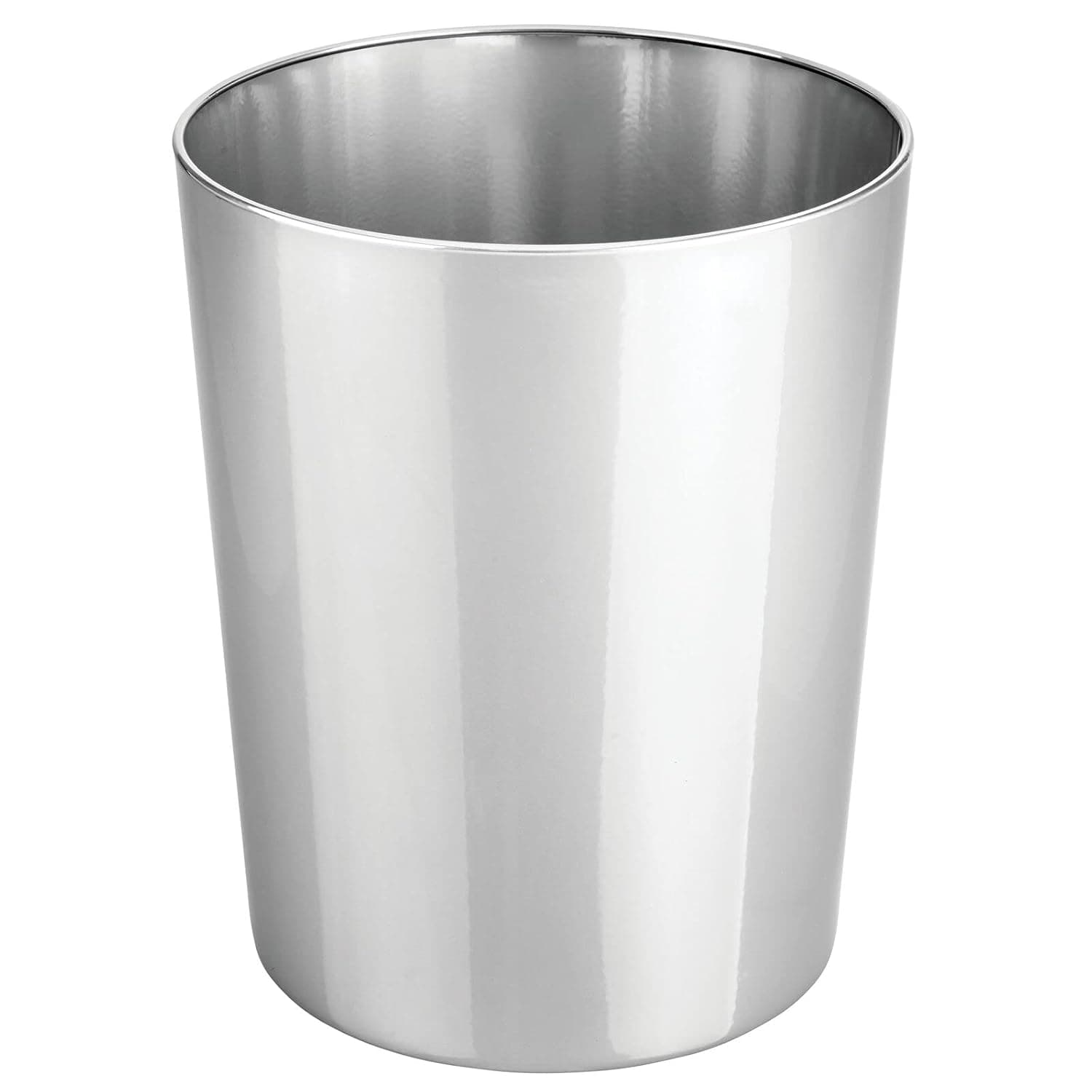 mDesign Papelera redonda de metal pequeña de 1,7 galones para reciclaje, contenedor de basura para baños, cocina, dormitorio, oficina en casa, acero inoxidable duradero, colección Mirri, cromado