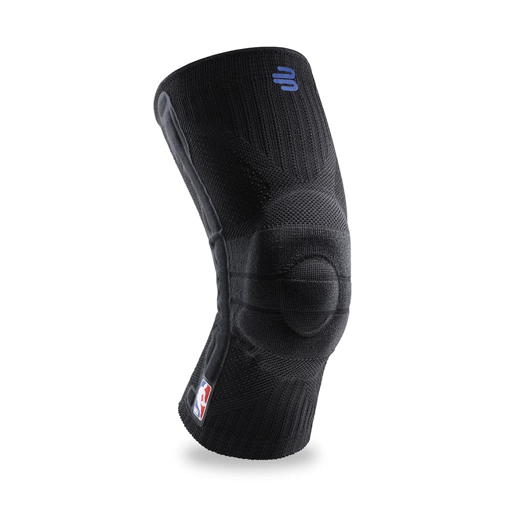 Bauerfeind Rodillera deportiva NBA - Rodillera de baloncesto con licencia oficial - Alivio y estabilización - Compresión dirigida - Ligera y duradera - Negro, Pequeño
