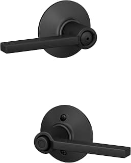 SCHLAGE Latitude Manija de puerta de privacidad para cama/baño con cerradura, negro mate | Palanca para puerta interior de dormitorio o baño con cierre de botón, Reversible, Fácil instalación, Durabilidad certificada, Ajuste universal