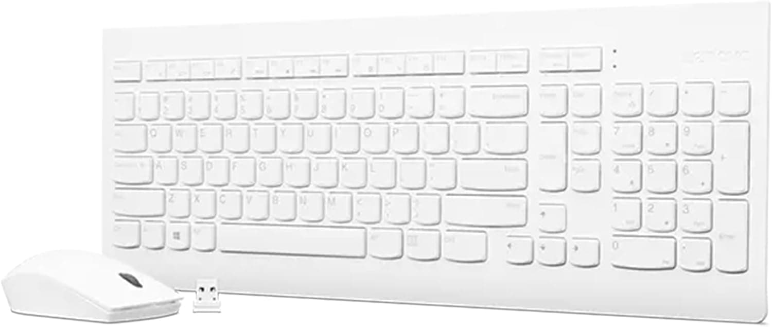 Lenovo 510 Combo inalámbrico con receptor USB de 2,4 GHz, teclado delgado de tamaño completo, teclado numérico completo, ratón óptico de 1200 DPI, mano izquierda o derecha, GX30W75336, blanco