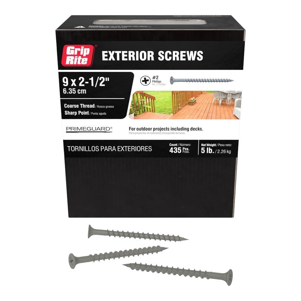 Grip-Rite PTN212S5 PG10 Tornillo para cubierta de rosca gruesa #8 x 2-1/2" recubierto de polímero, gris, caja de 5 lb
