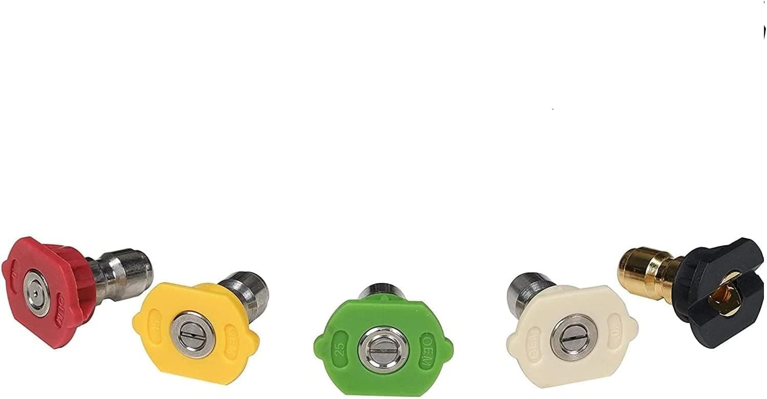 Simpson 3600 PSI 1/4" Juego de boquillas para lavadora a presión de conexión rápida, 5 unidades, 80145 | 5 patrones de pulverización (0°, 15°, 25°, 40°, jabón) en un juego, agua caliente con capacidad de hasta 212°F, uso con lavadoras a presión eléctricas y de gas