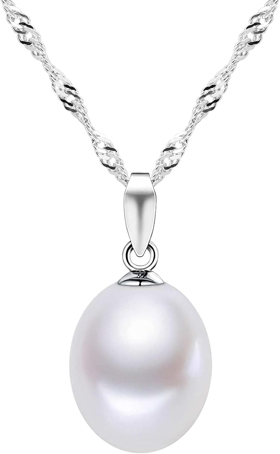 HXZZ Joyería Fina Regalos para Mujeres Collar con Colgante de Perlas Blancas en Forma de lágrima cultivadas en Agua Dulce de Plata de Ley 925