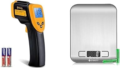Termómetro infrarrojo pistola de temperatura 774 y báscula de alimentos, báscula de cocina digital, acero inoxidable 304, peso en gramos y onzas para hornear, cocinar y preparar comidas, pantalla LCD, mediano