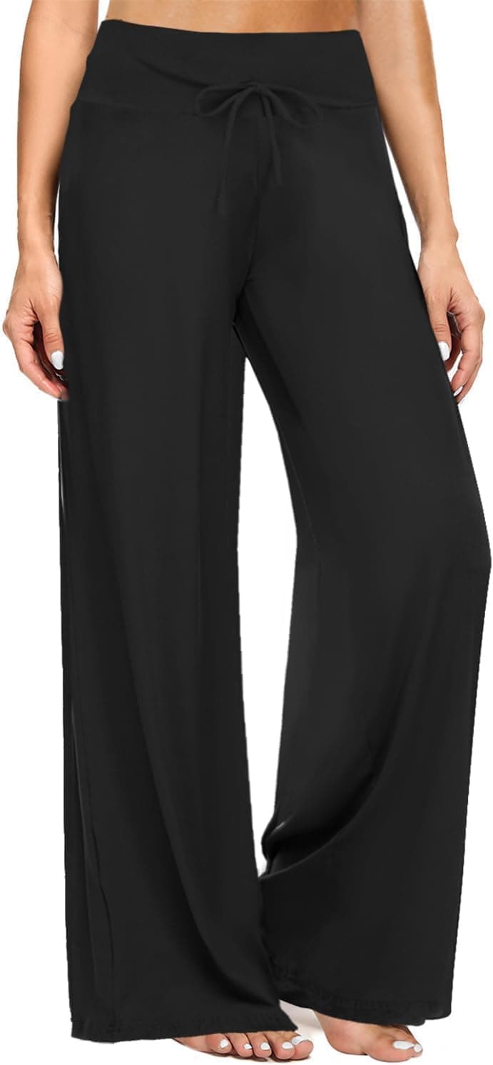 ZOOSIXX Pantalón de pernera ancha para mujer, pantalón de yoga Flowy Palazzo Lounge Cómodo Pantalón de maternidad informal con cordón de ajuste 22"/ 30"