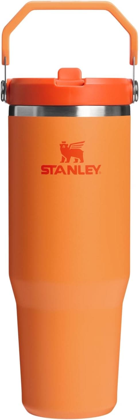 Vaso con pajita STANLEY IceFlow 2.0, 30 oz, coral vara de oro | Asa de fácil transporte | Tapa giratoria y pajita abatible | Botella de agua resistente a fugas | Acero inoxidable aislado | Sin BPA
