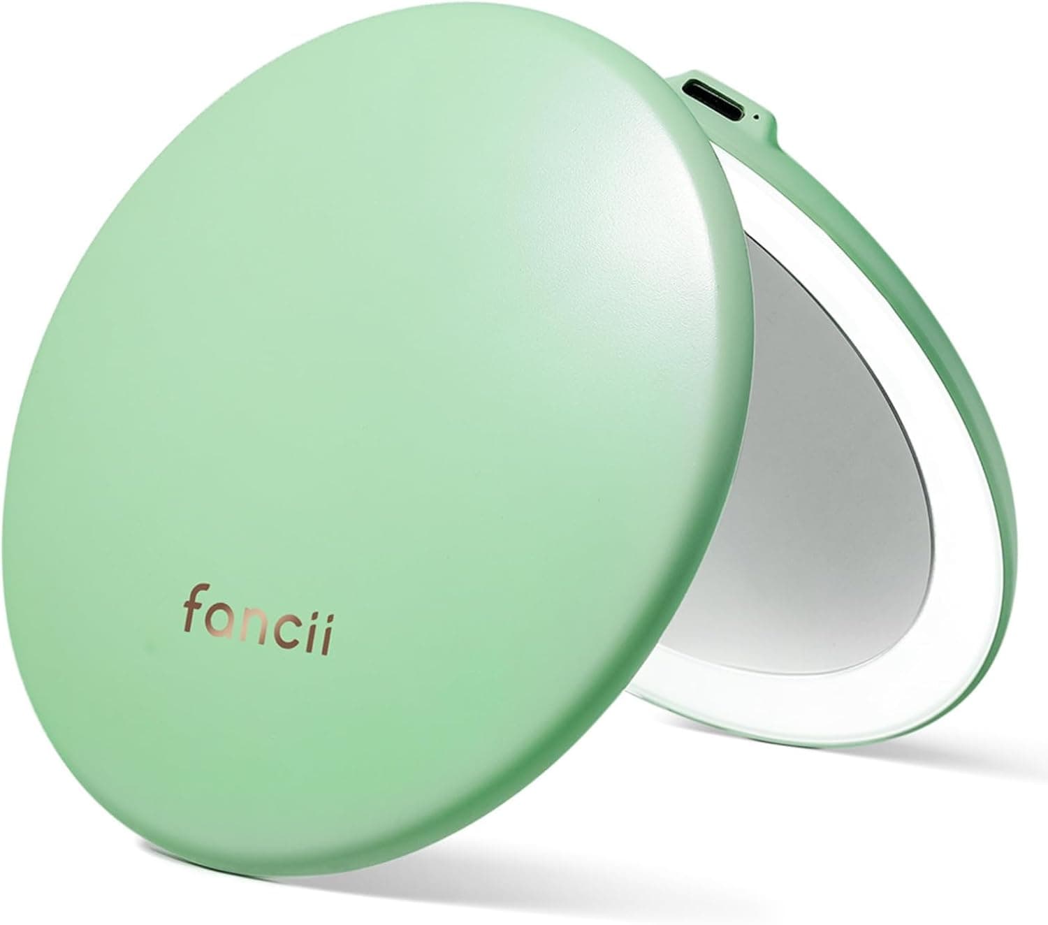 Fancii Taylor Espejo de maquillaje compacto con luz LED, recargable, aumento de 10x /1x, 3 configuraciones de luz, XL grande de 5" de ancho | Espejo de viaje para bolsos (verde menta)