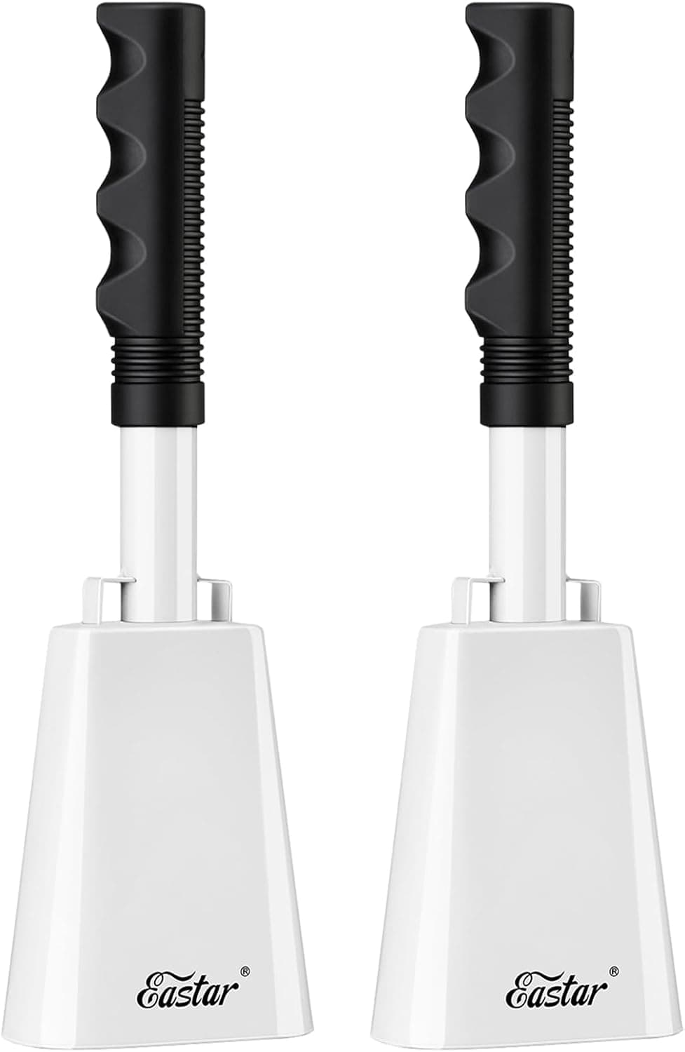 Eastar Large Cowbell with Handle, 2 Pack Cowbells for Sporting Events, 10 Inch Cow Bell Loud Noisemakers Cheer Bell, Noise Makers for Football Baseball Games Graduation School Stadium, White