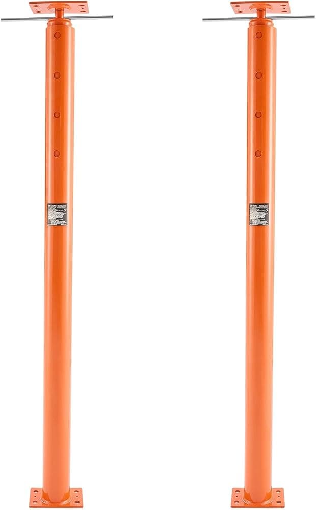 VEVOR Gatos de piso para casa, paquete de 2, rango de altura de 54 a 150 pulgadas, capacidad de carga máxima de 11200 libras, poste de poste de gato de sótano con viga de soporte ajustable para nivelación, poste telescópico de acero elevador para soporte temporal | Los postes telescópicos de acero ayudan a nivelar las vigas del sótano y brindan soporte estructural temporal confiable durante los proyectos de reparación