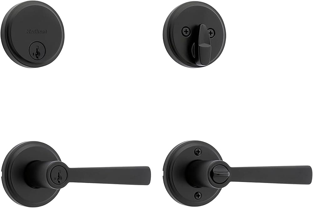 Juego combinado de manija y cerrojo para puerta delantera Trafford, negro mate, seguridad con cerrojo SmartKey Rekey resistente a golpes, con protección Microban