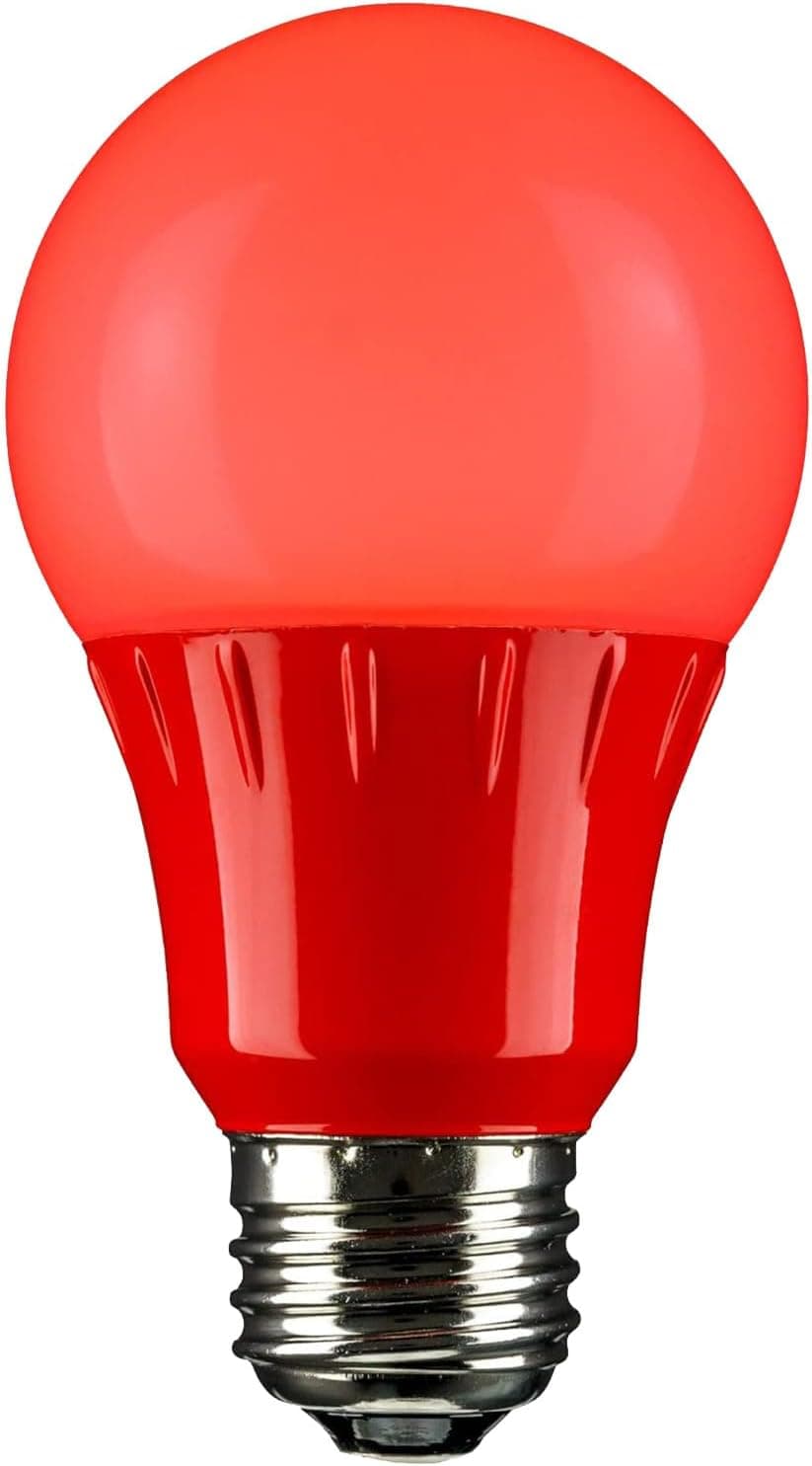 Sunlite 80148 Bombilla LED de color A19, 3 vatios (equivalente a 25 W), base media E26, no regulable, certificación UL, decoración de fiestas, iluminación navideña, 1 unidad, rojo