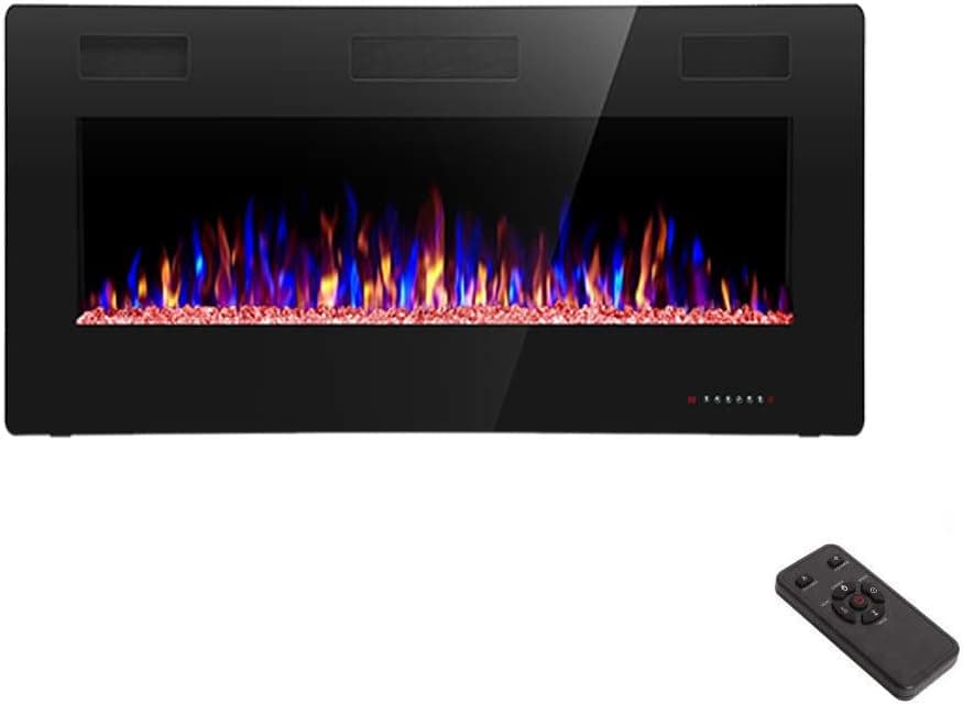 R.W.FLAME Chimenea eléctrica empotrada y montada en la pared de 36 pulgadas, ultradelgada y de bajo ruido, apta para pernos de 2 x 4 y 2 x 6, control remoto con temporizador, pantalla táctil, color y velocidad de llama ajustables