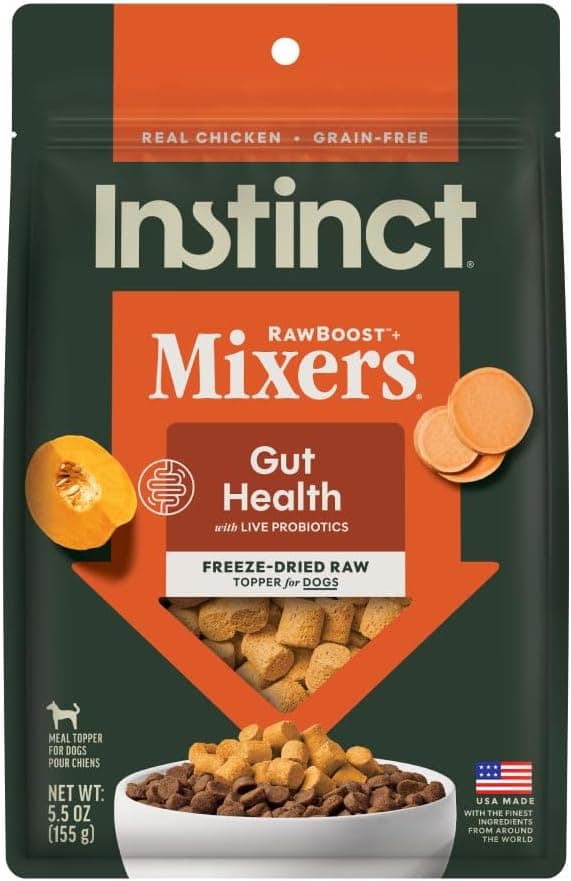 Instinct Freeze Dried Mixers, Dog Food Toppers, Gut Health, 5.5 oz. Bag | Freeze-dried raw meal topper or treat, functional whole foods, fiber, and probiotics for digestive support