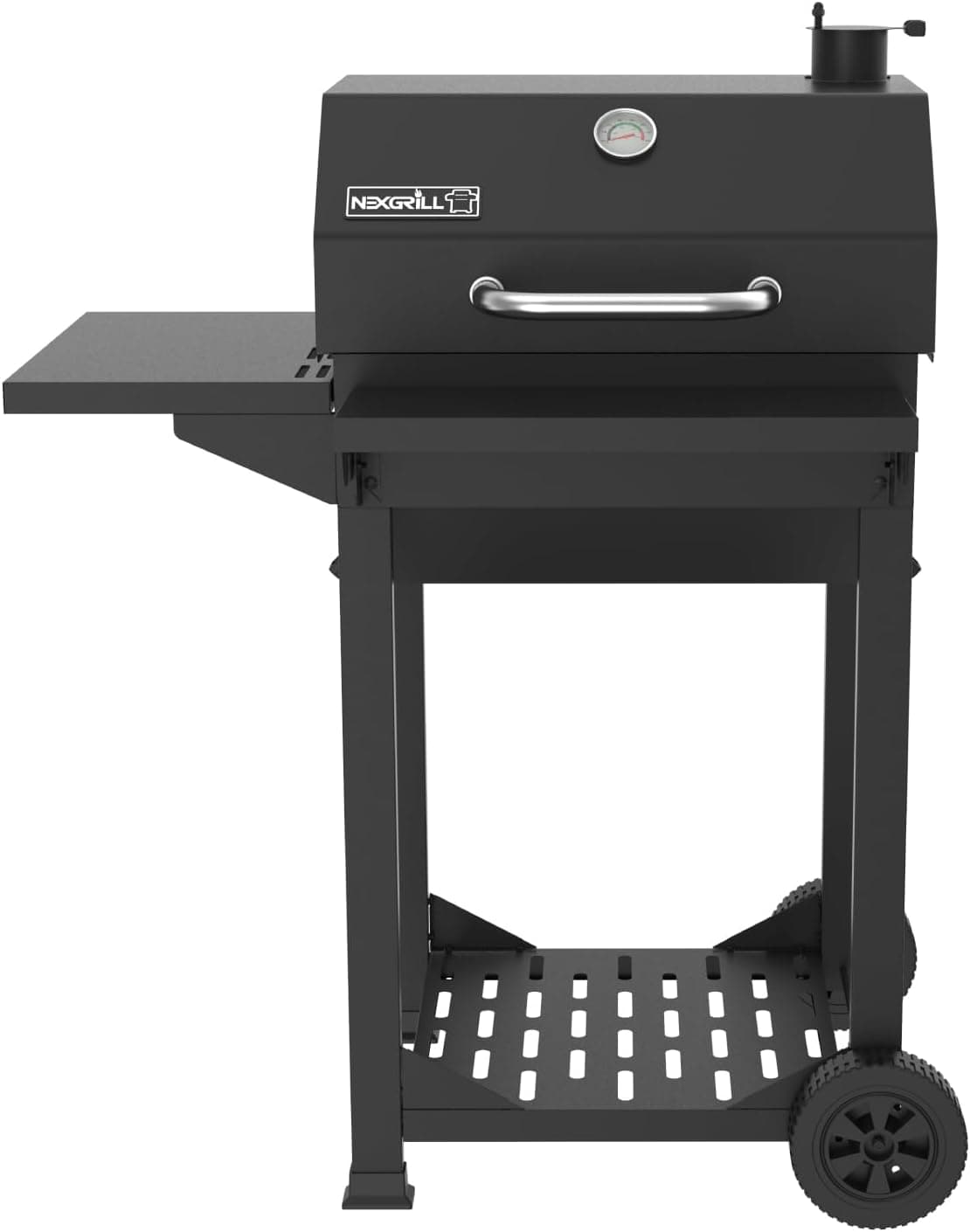 Nexgrill 22" Barrel Charcoal Grill, Side Shelf with Adjustable Chimney | Offers Air Dampers, Built-In Thermometer, Adjustable Tray, 550 SQ In Cooking Space, Removable Ash Catcher, Storage Rack