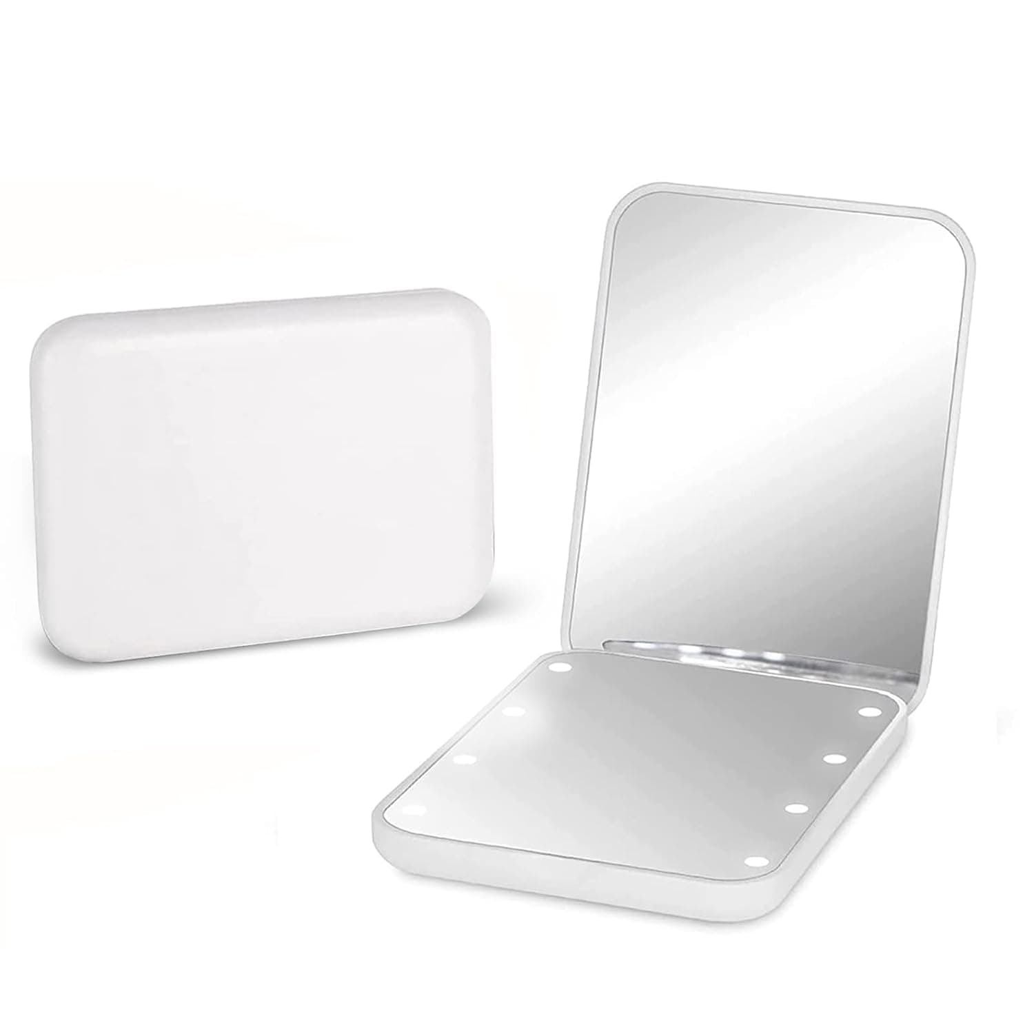 Espejo de bolsillo Kintion, espejo compacto LED con aumento 1X/3X (blanco) | Espejo de viaje con luz para bolso, 2 caras, portátil, plegable, de mano, pequeño espejo iluminado para regalo