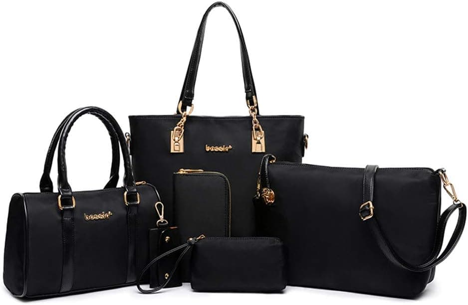 Nylon 6 PCS Bolso de hombro para mujer Bolso con asa superior Bolso de mano Monedero Monedero Conjunto de fundas para llaves