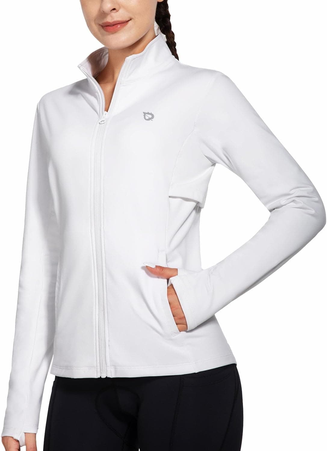 baleaf Chaqueta polar para correr para mujer Equipo de invierno Ciclismo resistente al agua | Para climas fríos de 40 a 60 °F; cremallera completa; peso ligero; orificios para los pulgares; 5 bolsillos; perfecto para entrenamiento, ocio y cualquier ocasión