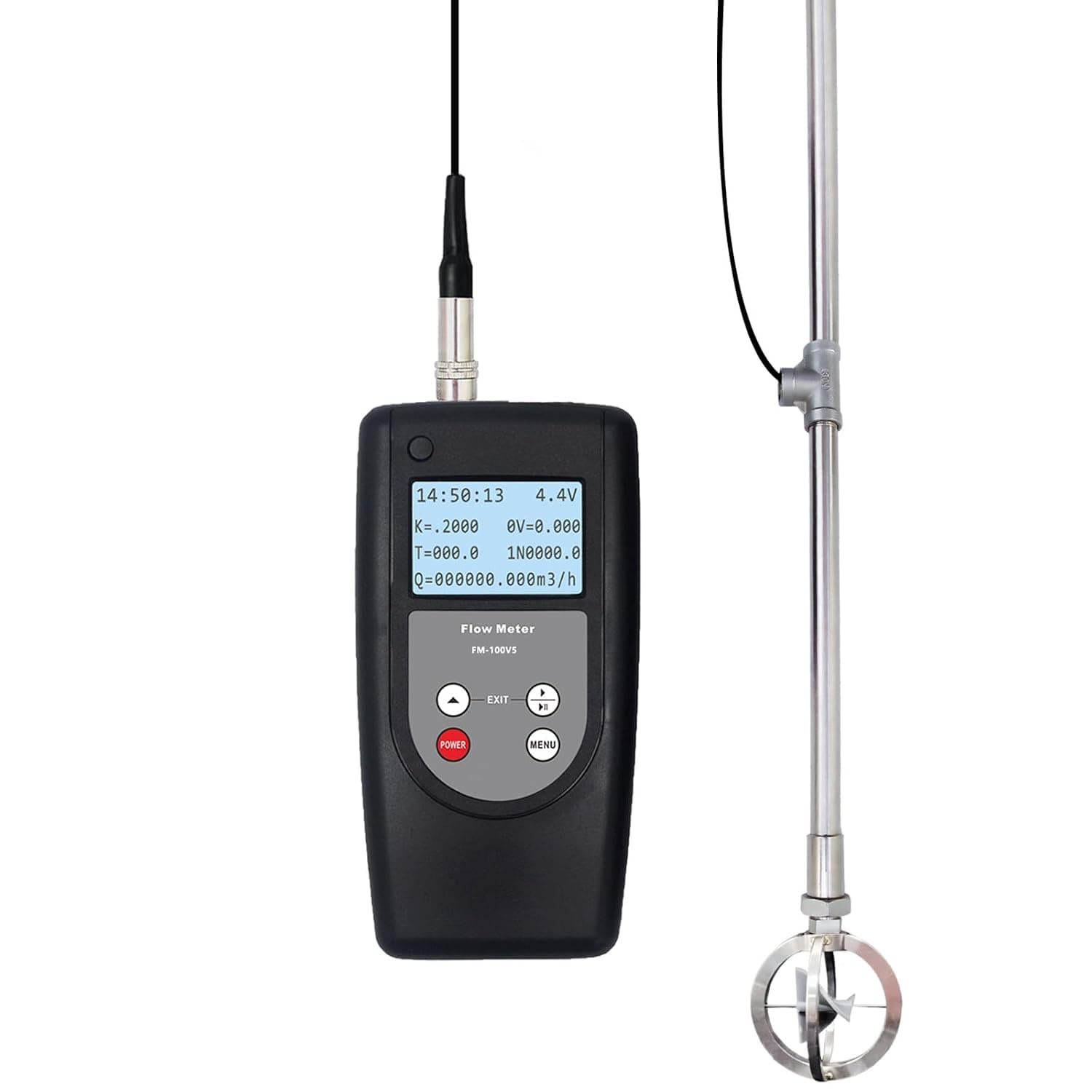 Medidor digital de velocidad del agua FM-100V5, medidor de flujo portátil de canal abierto, medidor de corriente de agua de 0,01-5,00 m/s para ríos, riego y monitoreo ambiental